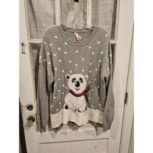 Gray‎ Polar Bear Winter Theme Sweater Women's Size XL